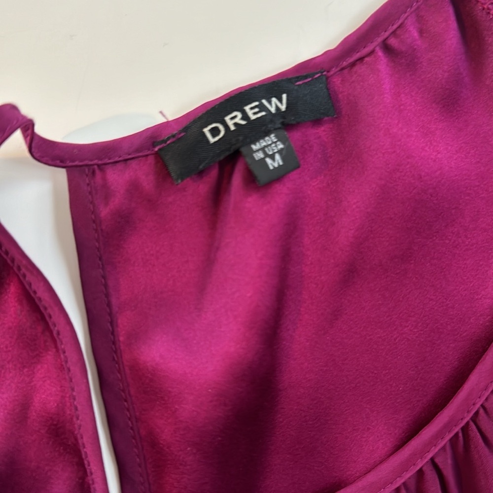 DREW 100% Silk Long Sleeve Fuchsia Cut Out Casual Blouse Long Sleeve Top Size M - Picture 8 of 9